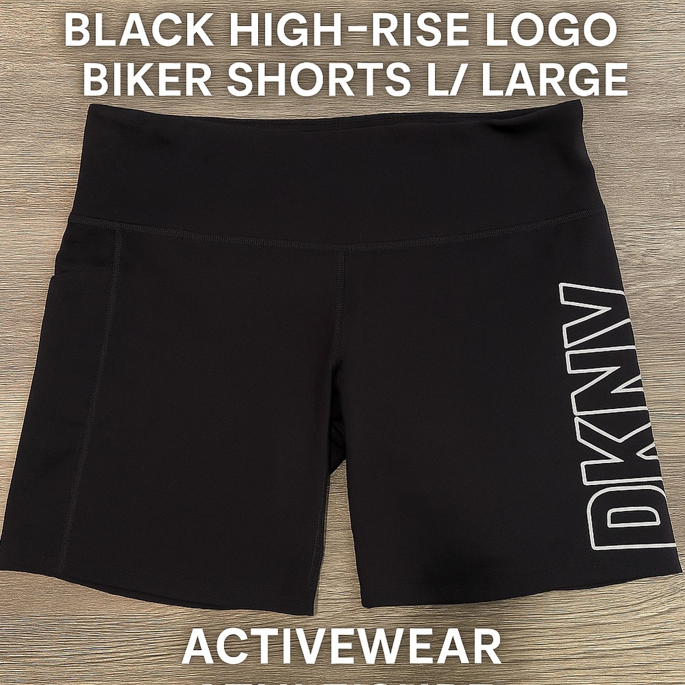 DKNY Black High-Rise Logo Biker Shorts L/G Large – Activewear Athleisure